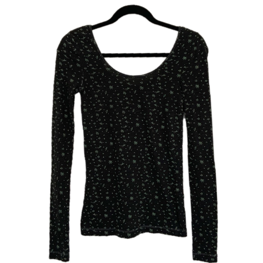 Free People XS Gray Stars Long Sleeve Tee Shirt